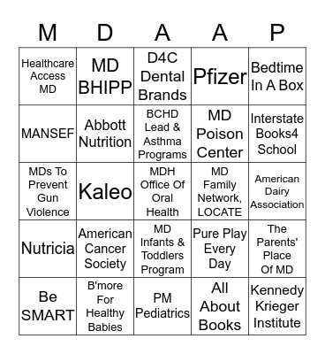 2019 MDAAP Annual Meeting Exhibitor & Vendor Bingo Card
