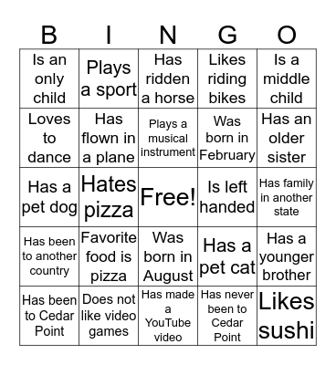 Classroom Bingo Card