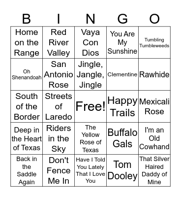 Cowboy/Western Bingo Card