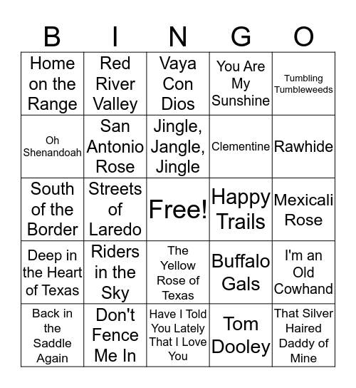 Cowboy/Western Bingo Card