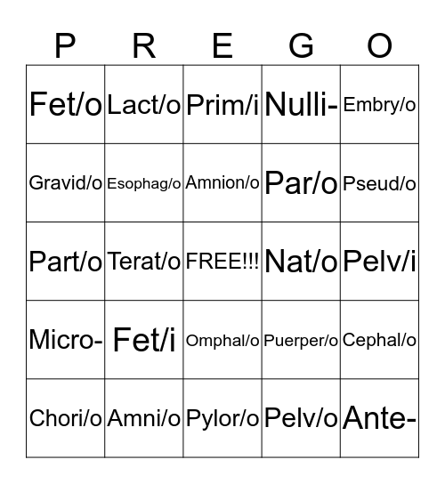 Obstetrics & Neonatology Bingo Card