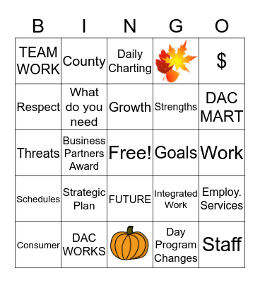 Fall Staff BINGO 2019 Bingo Card