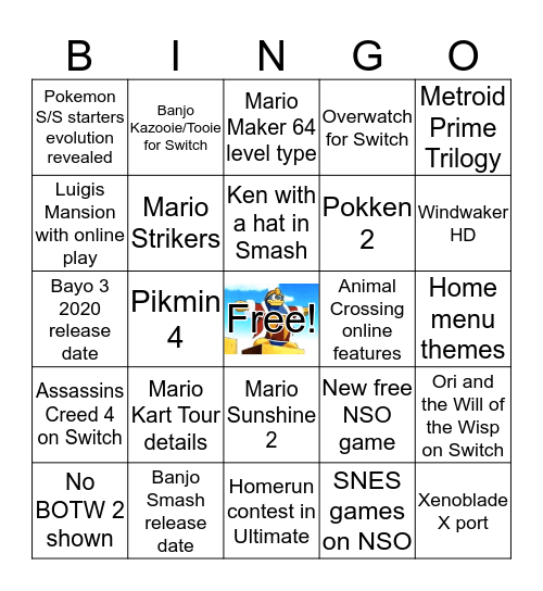 Scrubahhs Nintendo Direct 9/4/2019 Board Bingo Card