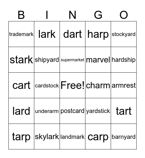 Level 2 Lesson 33 Challenge Words Bingo Card