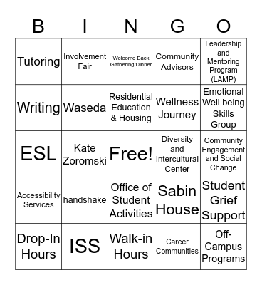 Campus Resources Bingo Card