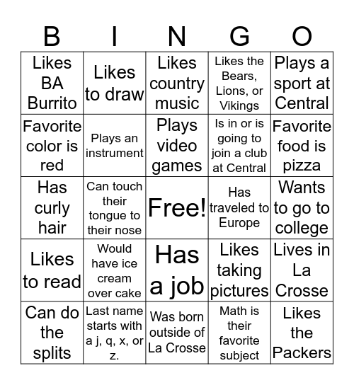 Find Someone Who Bingo Card