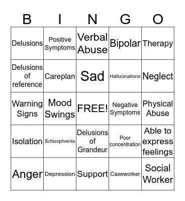 Mental Health Bingo Card