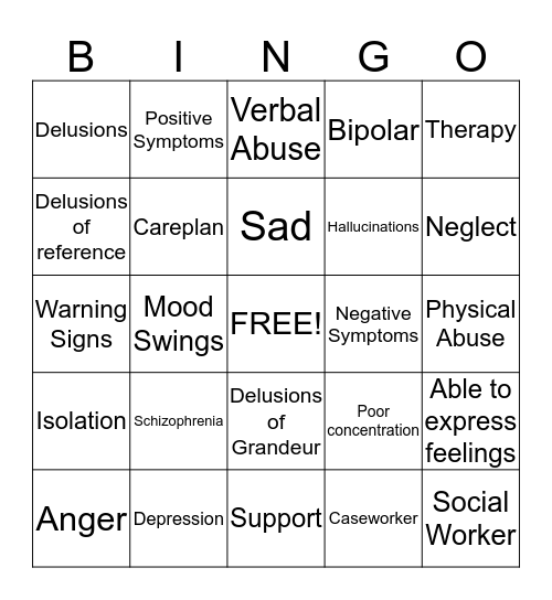 Mental Health Bingo Card