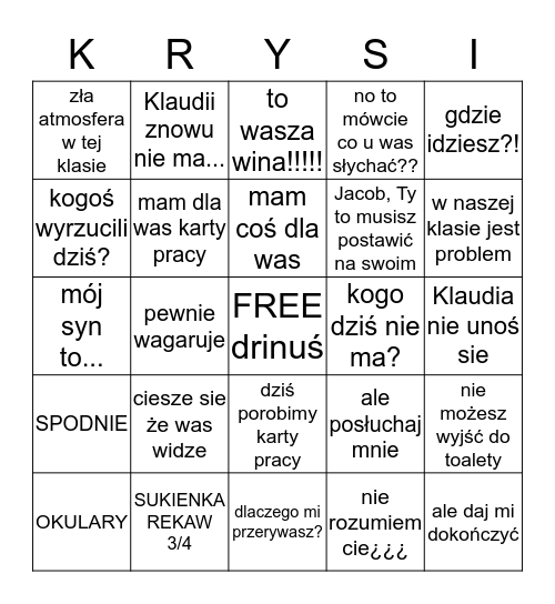 krysia bingo Card