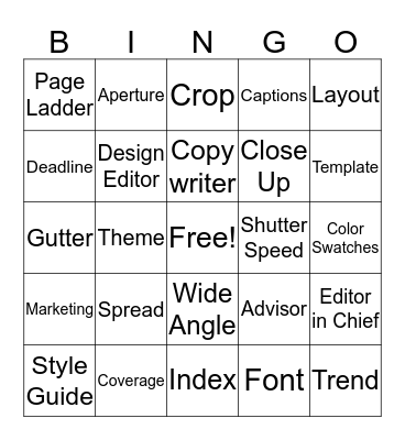 Yearbook Bingo Card