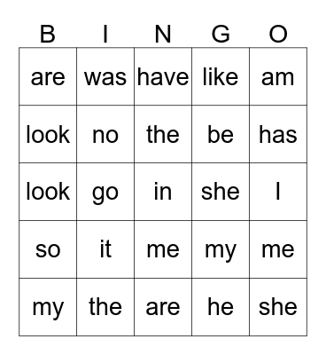 SIGHT WORDS Bingo Card