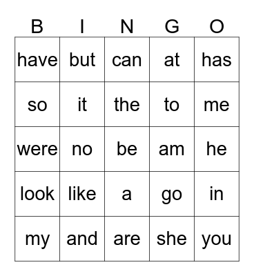 SIGHT WORDS Bingo Card