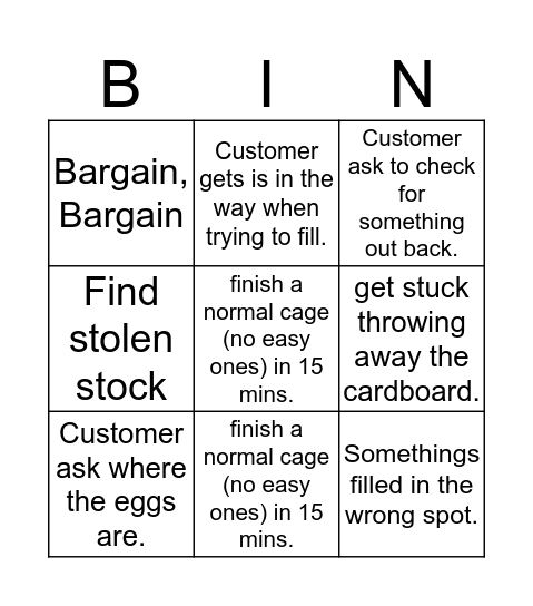 Coles bingo Card