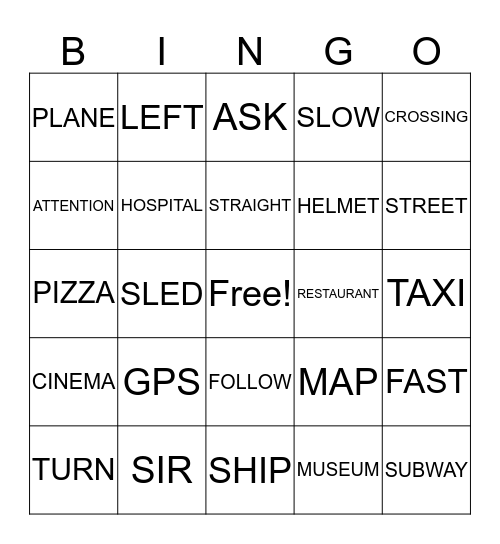 PLACES Bingo Card