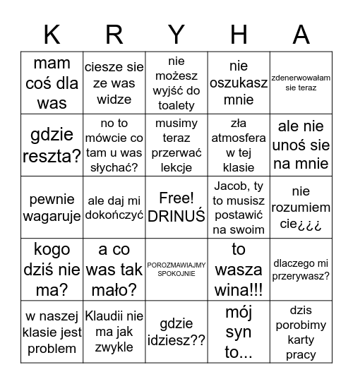 Krysia bingo Card