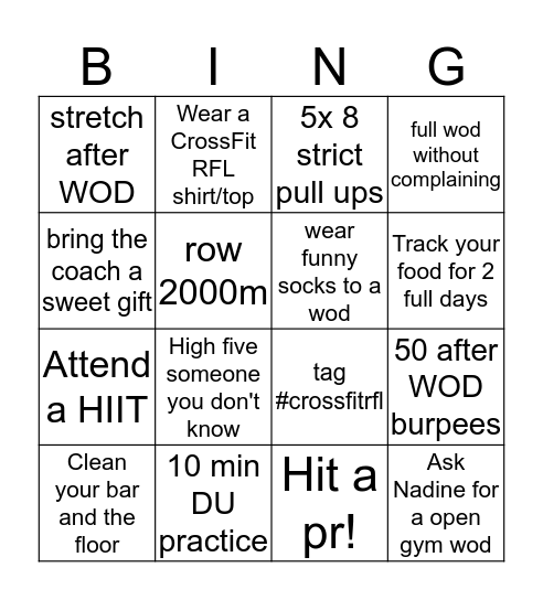 CrossFit Bingo Card