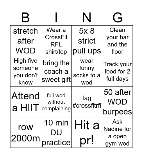 CrossFit RFL Bingo Card