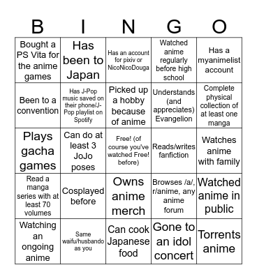 W.E.E.B. (WOW EVERYONE EXCITING BINGO) Bingo Card