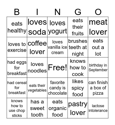 Food 101 Bingo Card