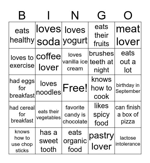 Food 101 Bingo Card