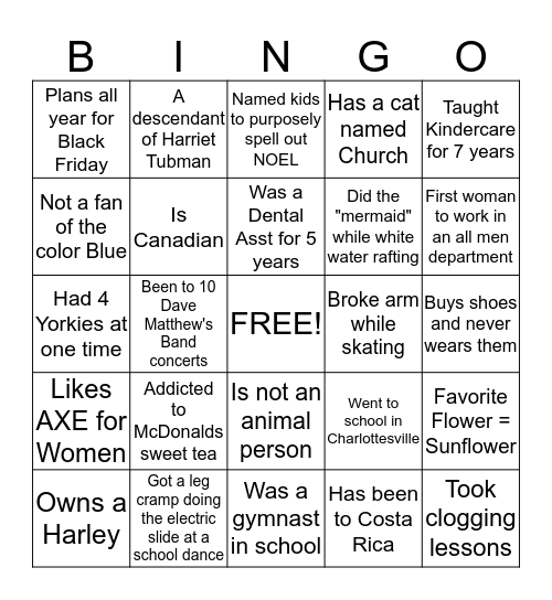 Potluck Bingo Card