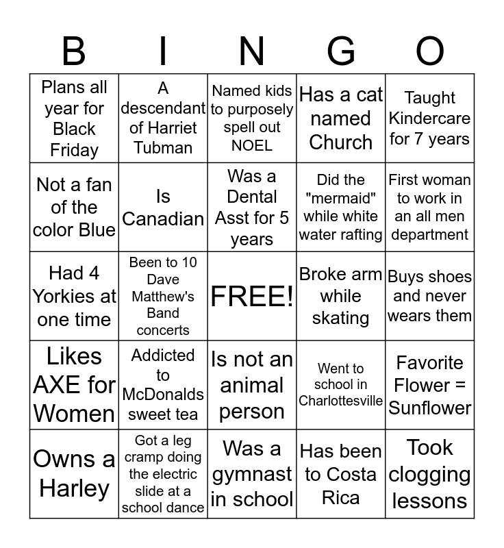 Potluck BINGO Card