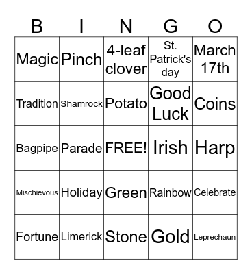 St. Patrick's Day Bingo Card