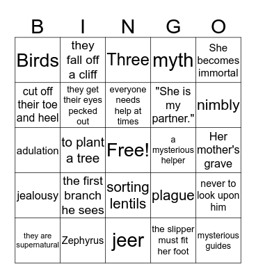 Cupid and Psyche / Ashputtle Bingo Card