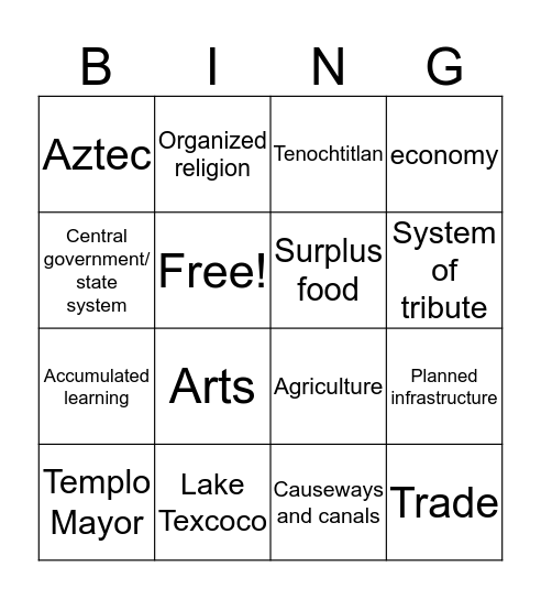 Early Americas Bingo Card