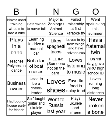 Meet the Class Bingo Card