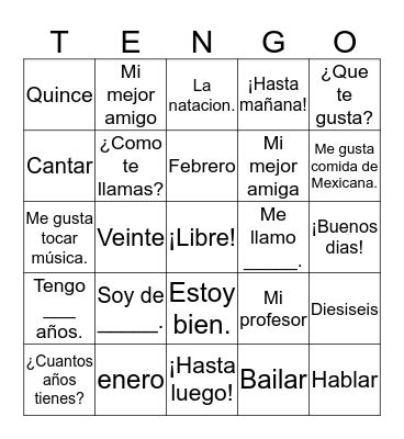 Practicar Bingo Card