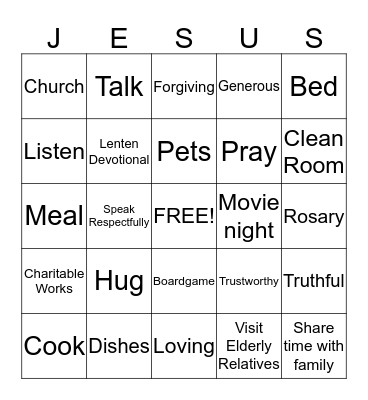 Honoring Family Bingo Card