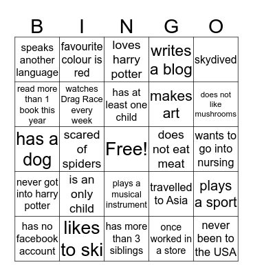 Person Bingo Card