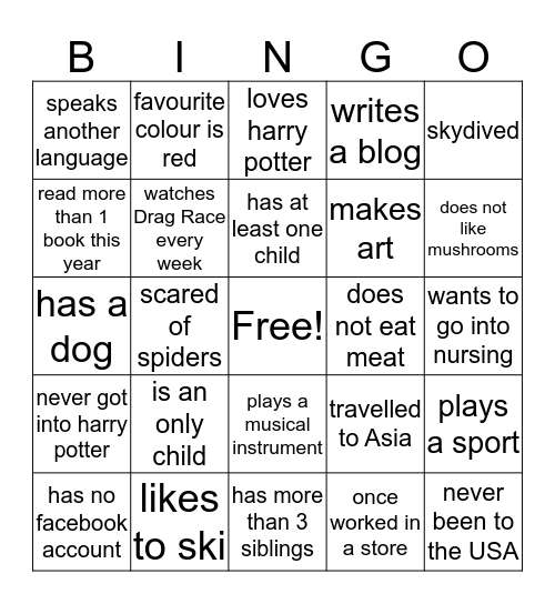 Person Bingo Card