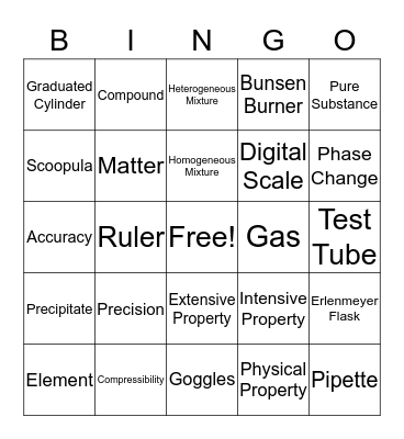 States of Matter Bingo Card