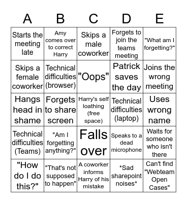 Harry's Scrum-Gaff Bingo Card