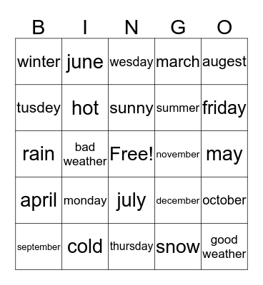 spanish Bingo Card