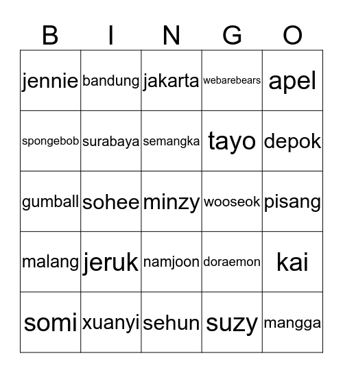 enniknouma table Bingo Card
