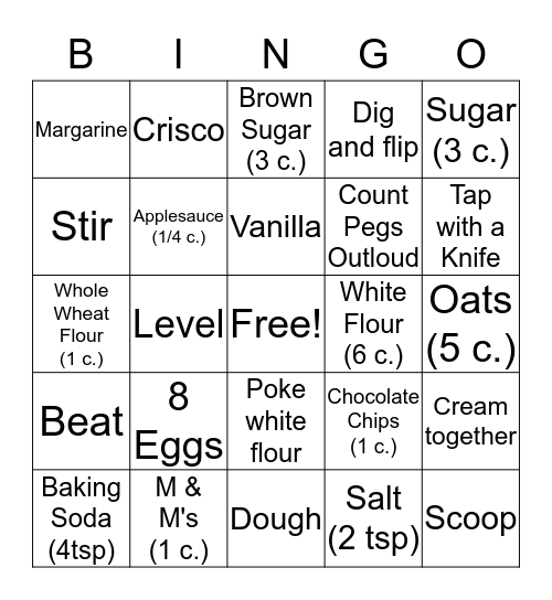 Cookie Factory Ingredient Bingo Card