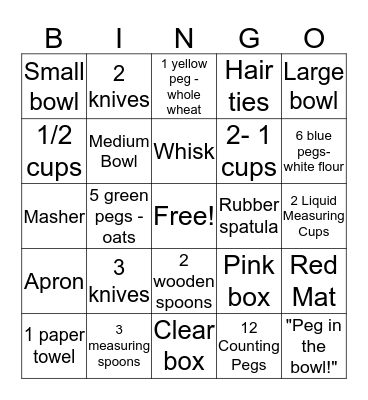 Cookie Factory UTENSIL Bingo Card