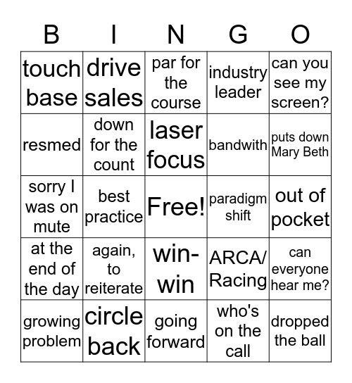 Structure Change Bingo Card