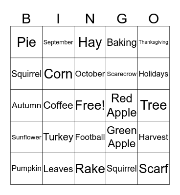 Fall Bingo  Bingo Card