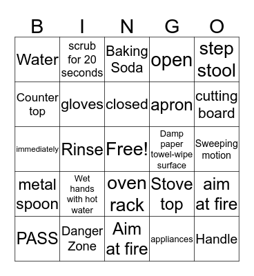 Kitchen Safety Bingo Card