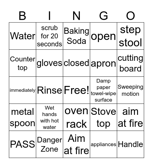 Kitchen Safety Bingo Card