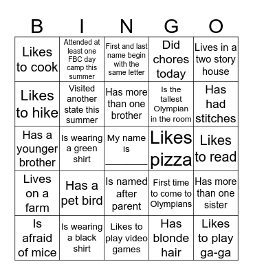 Champion Get to Know You Bingo Card