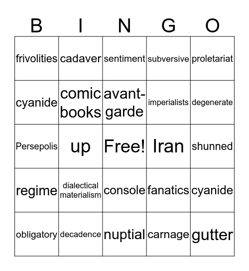 Persepolis Vocabulary Bingo Card