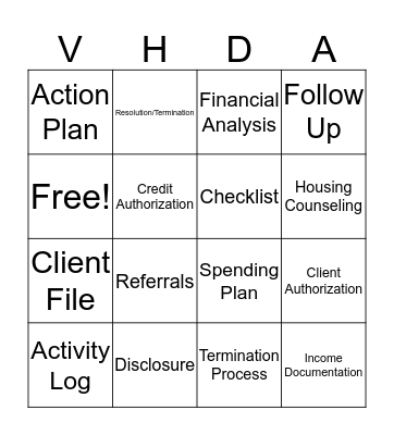 HUD/HCE Bingo Card