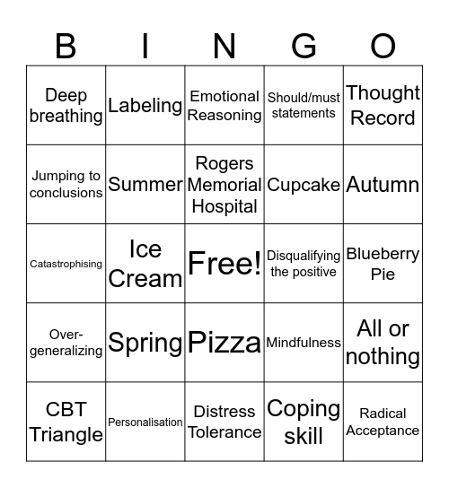 Cognitive Distortion Bingo Card