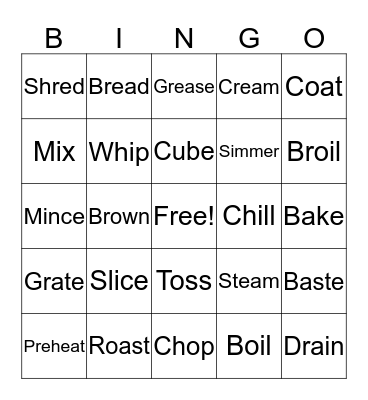 Cooking Terms  Bingo Card
