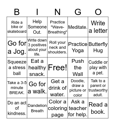 Stress & Anger Management BINGO Card